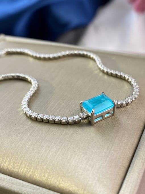 Palaiba 16 3cm [b 0539] 925 Sterling Silver High Carbon Diamond Blue Geometric Dainty Adjustable Bracelet